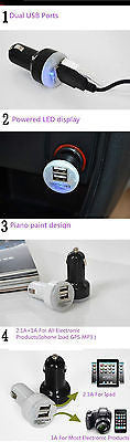 WHITE DUAL USB CAR CHARGER ADAPTOR FOR SAMSUNG/ NOKIA/ HTC/BLACKBERRY/APPLE IPAD