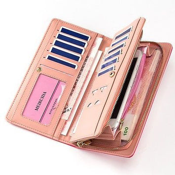 Women Gold Long Leather Zip Party Fashion Phone ID Card Wallet Handbag Purse