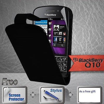 Blackberry Q10 Flip Wallet Genuine Pu Leather Case & Pen & Screen Protector