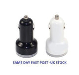 WHITE DUAL USB CAR CHARGER ADAPTOR FOR SAMSUNG/ NOKIA/ HTC/BLACKBERRY/APPLE IPAD