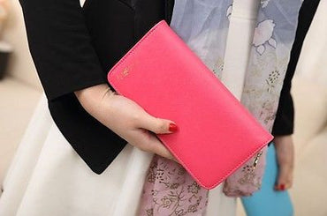 Women Hot Pink Long Leather Zip Party Fashion Phone ID Card ClutchHandbag