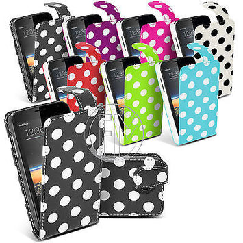 POLKA DOT FLIP CASE LEATHER CASE COVER POUCH FOR BLACKBERRY Z10 BB Z10