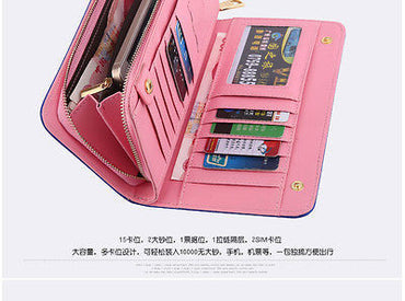Women Black Long Leather Zip Party Fashion Phone ID Card ClutchHandbag Wallet